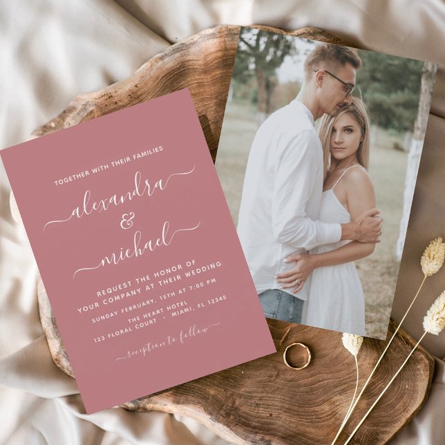 Budget Dusty Rose Wedding with Photo Invitation Flyer (Creator Uploaded)