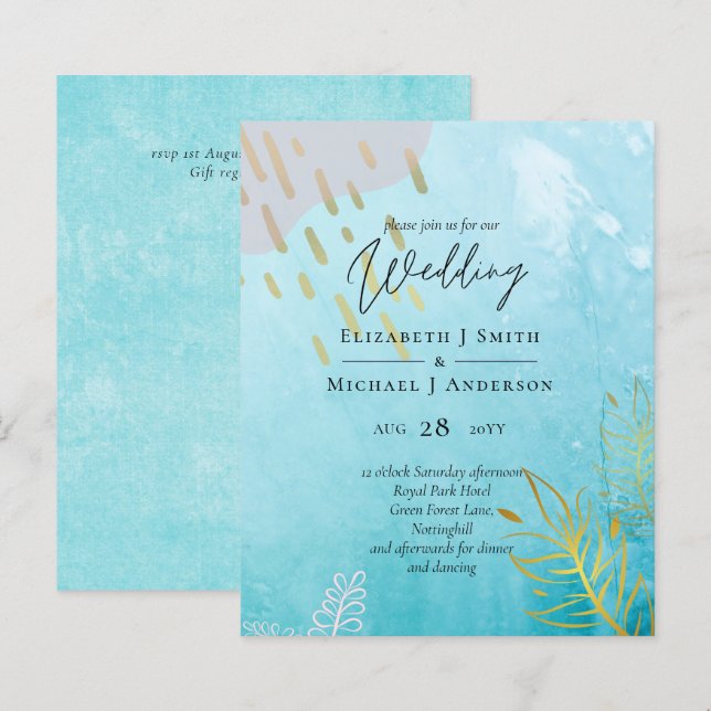 BUDGET DustyTeal Gold Abstract Wedding (Front/Back)