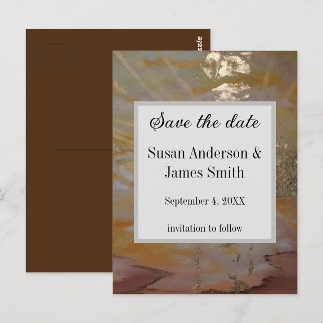 Budget earth colours Abstract golden save the date Postcard (Front/Back)
