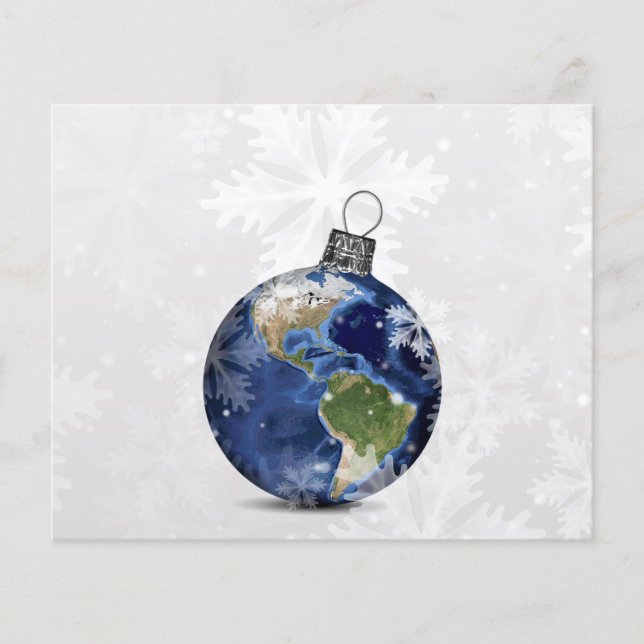 Budget Earth Ornament Business Holiday Card (Front)