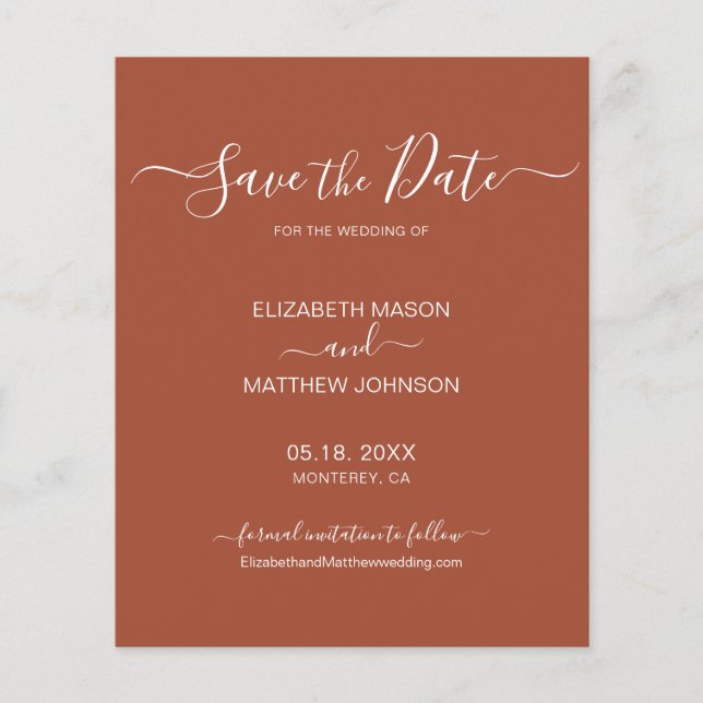 Budget Earthy Terracotta Script Save The Date  (Front)
