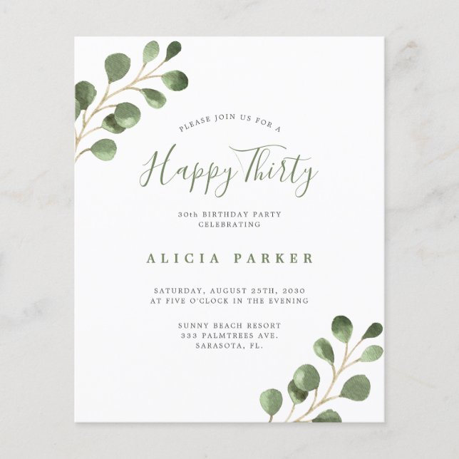 Budget elegant 30 years birthday party invitation flyer (Front)