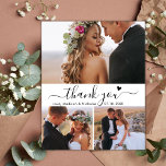 Budget Elegant 3 Photo Collage Wedding Thank You Postcard<br><div class="desc">Budget Stylish Elegant Hand Lettered Script 3 Photo Collage Wedding Thank You postcard. Minimalist wedding thank you card template featuring 3 photo on the front and one photo on the back. With the text „Thank You” in a swirly hand lettered typography script font with swash tail and little love heart...</div>