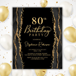 Budget Elegant Black Gold 80th Birthday Invitation