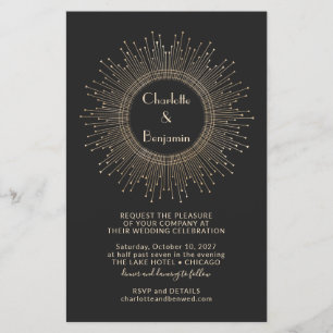 Budget Elegant Black Gold Starburst Wedding Invite