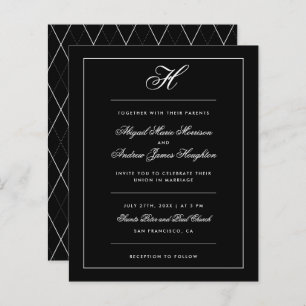 Budget Elegant Black White Monogram Script Wedding