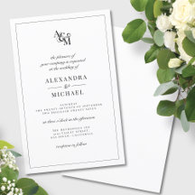 Budget Elegant Black White Wedding Invitation