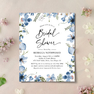 Budget Elegant Blue Boho Bridal Brunch Invitation