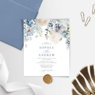 Budget Elegant Blue Hydrangea Wedding Invitation