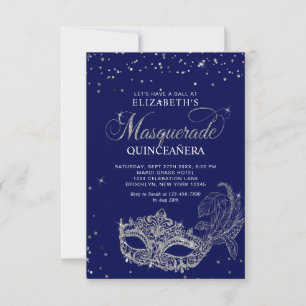 BUDGET Elegant Blue Silver Masquerade Quinceañera Card
