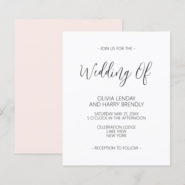Budget Elegant Blush Pink White Wedding Invitation (Front/Back)