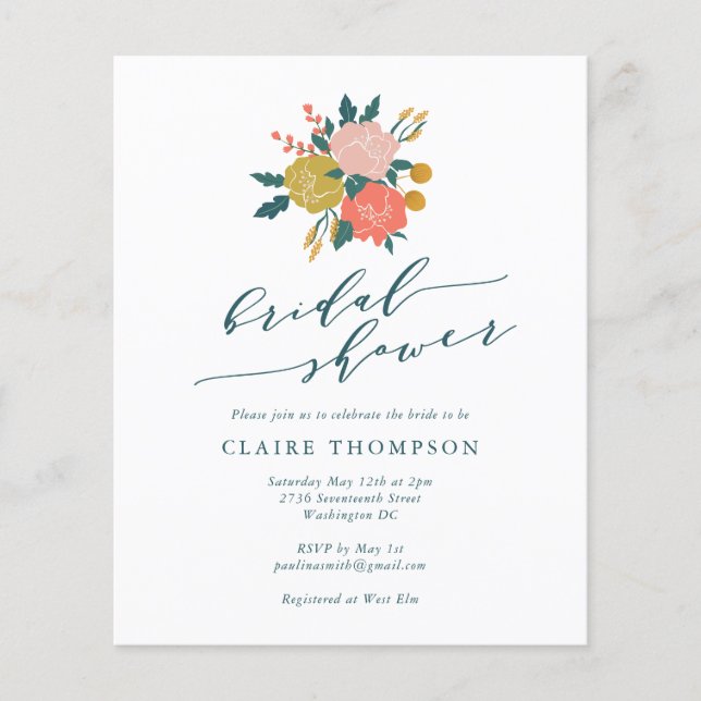 Budget Elegant Boho Floral Simple Bridal Shower (Front)