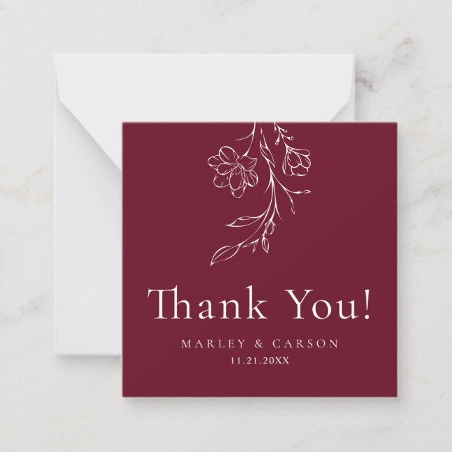 Budget Elegant Burgundy Wedding Thank You Card (Front)