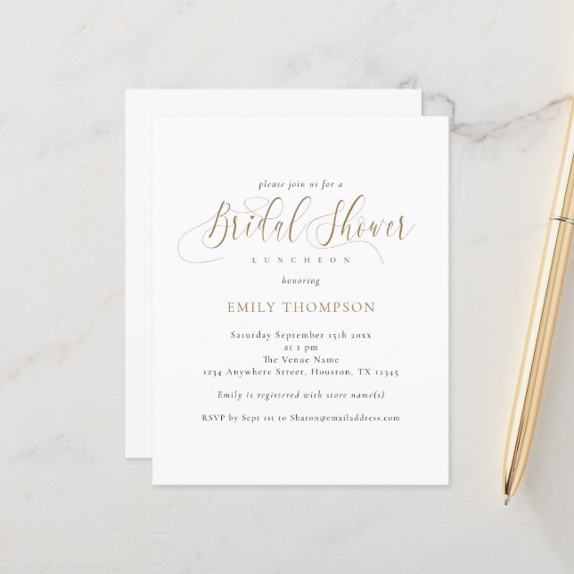 Budget Elegant Calligraphy Bridal Shower Invite (Front/Back In Situ)