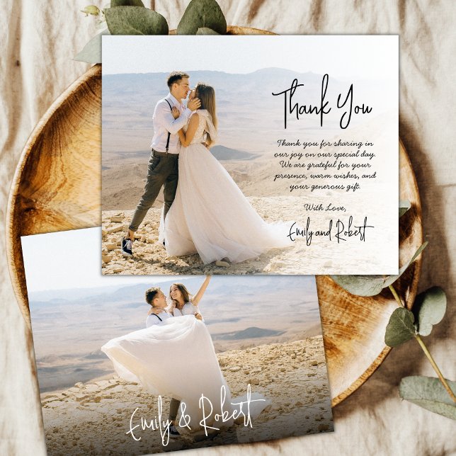 Budget Elegant Calligraphy Photo Wedding Thank You Flyer (Creator Uploaded)