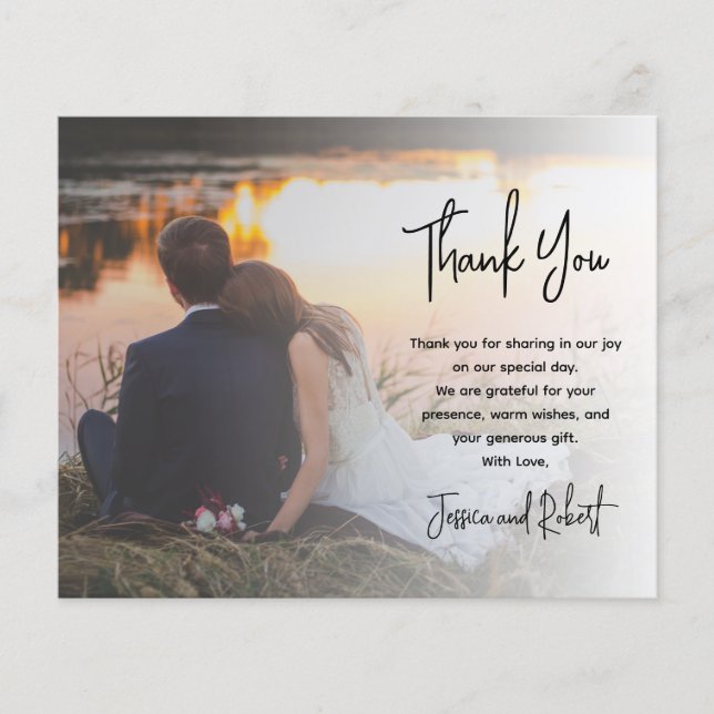 Budget Elegant Calligraphy Photo Wedding Thank You Flyer (Front)