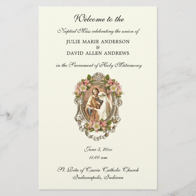 Budget Elegant Catholic Wedding Program Stationery (Front)