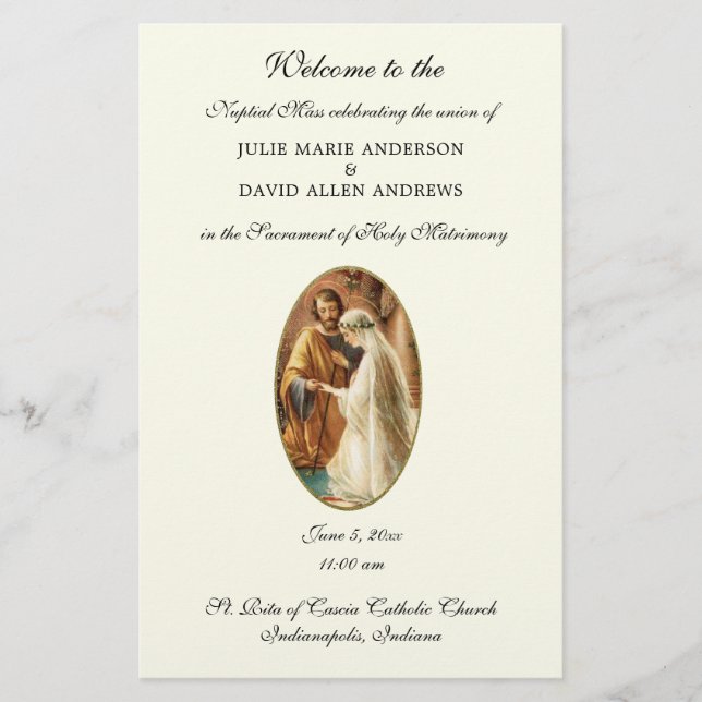 Budget Elegant Catholic Wedding Program Stationery (Front)
