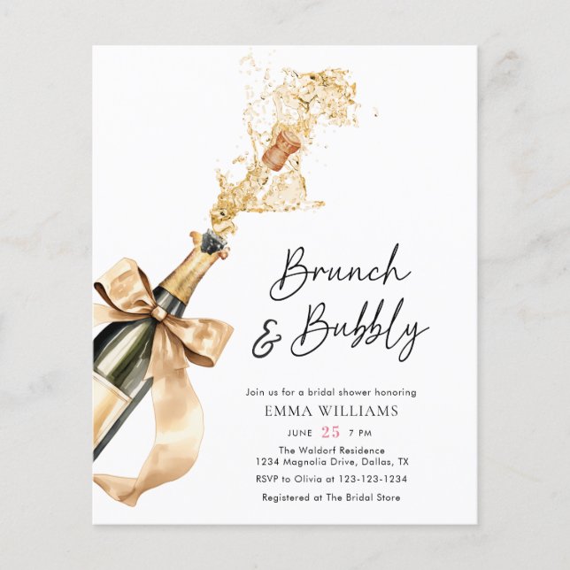 Budget Elegant Champagne Bridal Shower Invitation Flyer (Front)