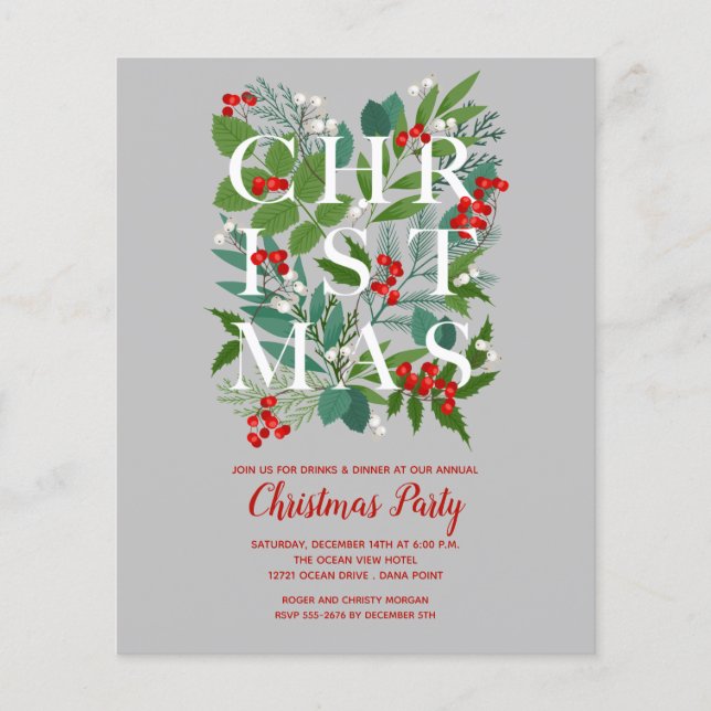 Budget Elegant Christmas Greenery Invitation Flyer (Front)