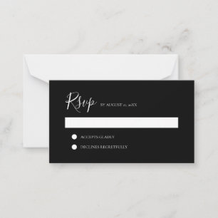BUDGET Elegant Clean Minimalist Black Wedding RSVP Card