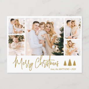 Budget Elegant Collage 5 Photo Christmas Postcard