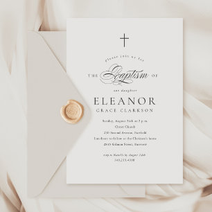 Budget Elegant Cross Calligraphy Baptism Invitation