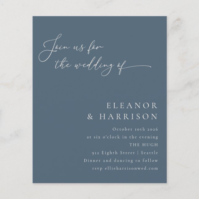 Budget Elegant Dark Blue Script Wedding Invitation (Front)