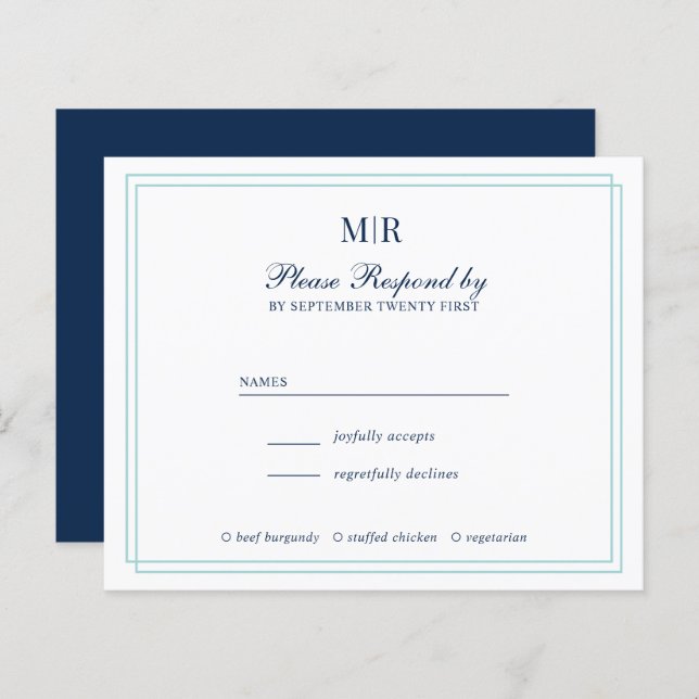 BUDGET Elegant Double Border Monogram Wedding RSVP (Front/Back)
