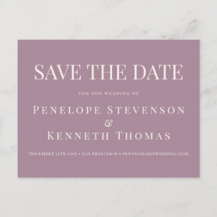 Budget Elegant Dusty Purple Save The Date Postcard