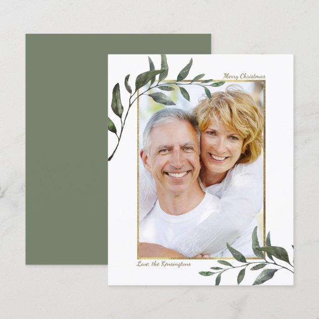 Budget Elegant Eucalyptus Christmas Holiday Photo (Front/Back)
