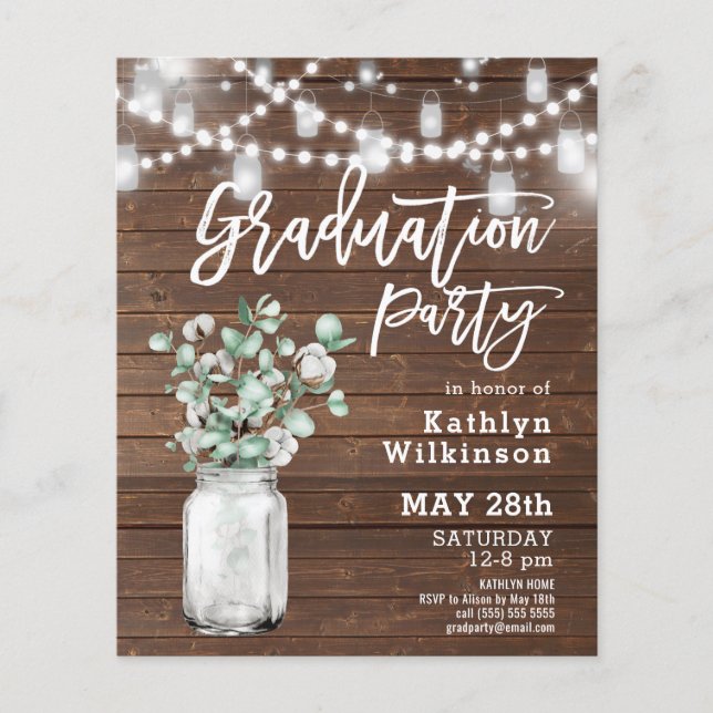 BUDGET Elegant Eucalyptus Greenery GRAD Invitation (Front)