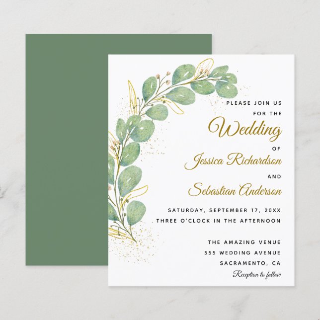 Budget Elegant Eucalyptus Wedding Invitations (Front/Back)