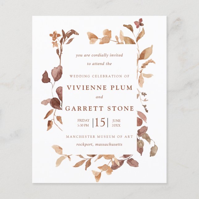 BUDGET Elegant Fall Leaves Wedding Invitation (Front)