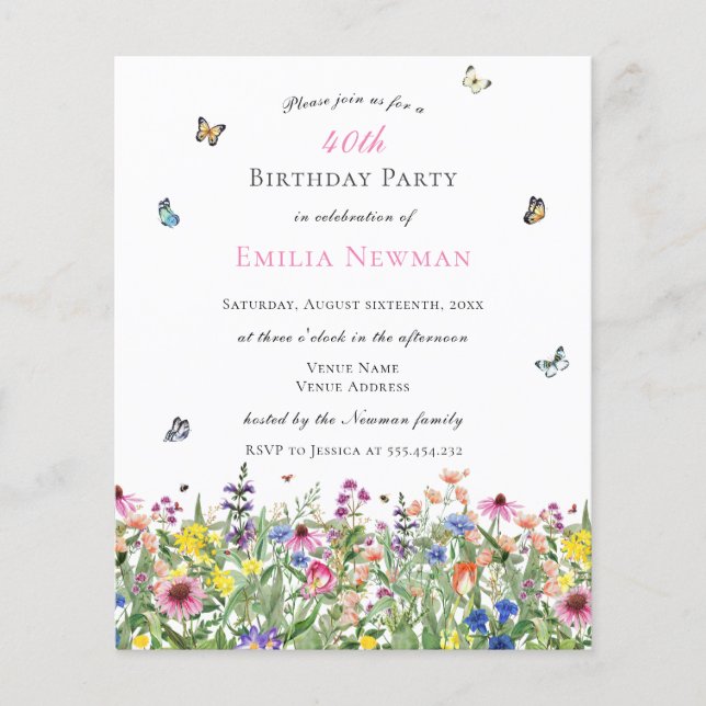 Budget Elegant Floral 40th Birthday Party (Front)