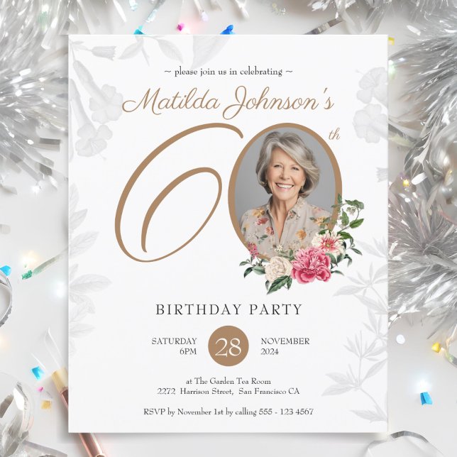 Budget Elegant Floral 60th Birthday Invitation (Budget Elegant Floral 60th Birthday Invitation)