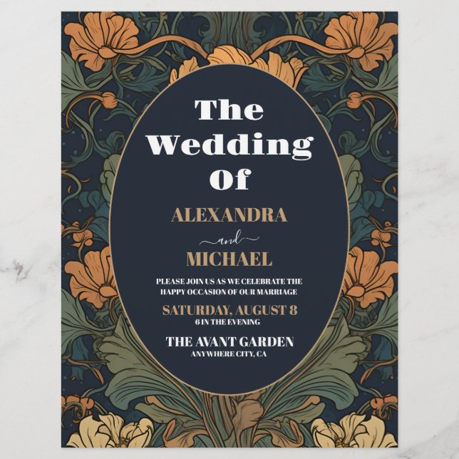 Budget Elegant Floral Art Nouveau Wedding Flyer (Front)