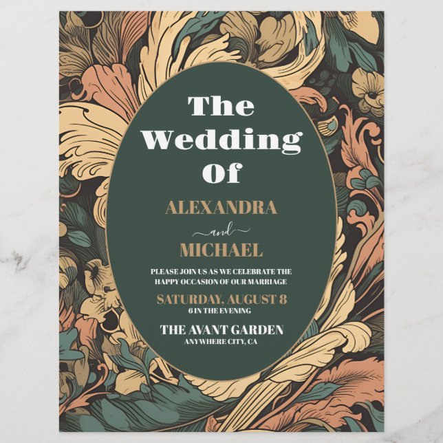 Budget Elegant Floral Art Nouveau Wedding Flyer (Front)