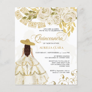 Budget Elegant Floral Ivory Gold Horse Quinceañera