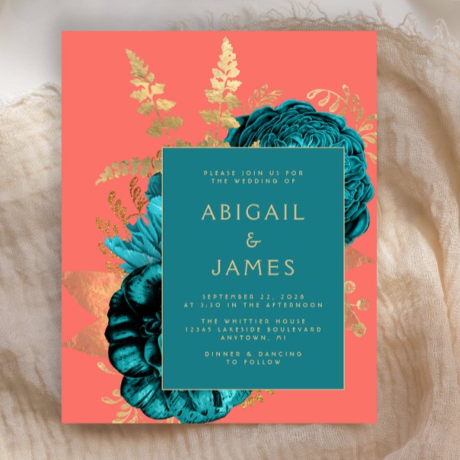 Budget Elegant Floral Teal Coral Gold Wedding (Creator Uploaded)