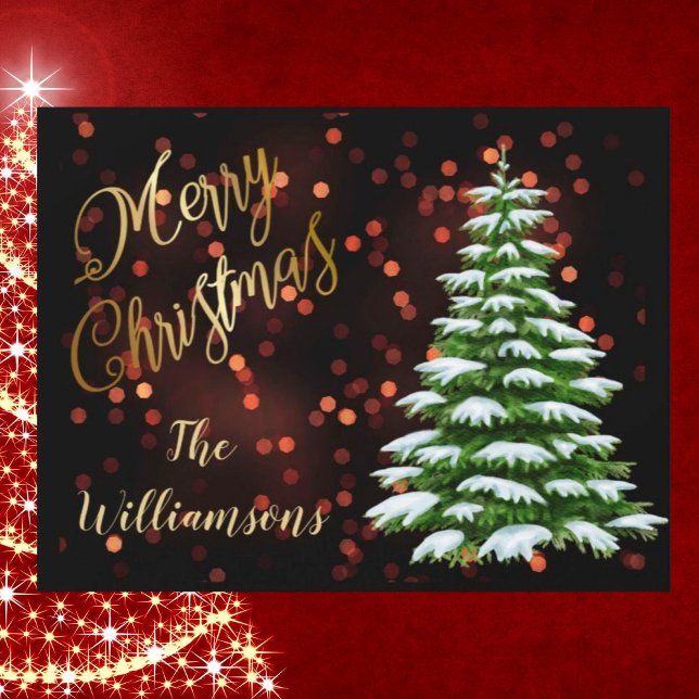 Budget Elegant Gold Black Tree Merry Christmas Holiday Card (Creator Uploaded)