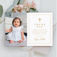 Budget Elegant Gold Cross Photo Baptism Thank You