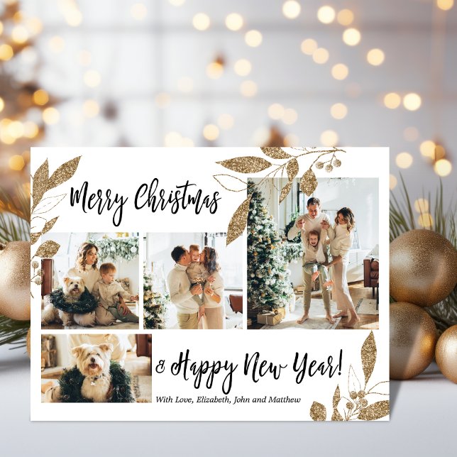 Budget Elegant Gold Foliage Photo Christmas Card (Creator Uploaded)