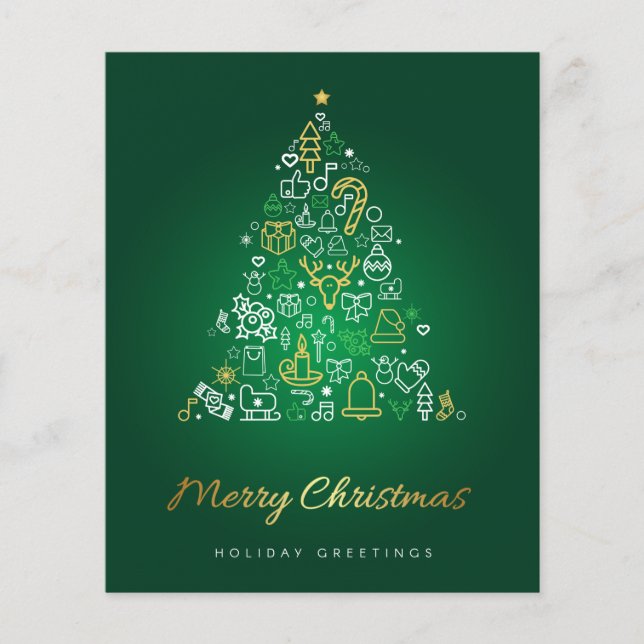 Budget Elegant Gold & Green Merry Carte de Noël (Devant)