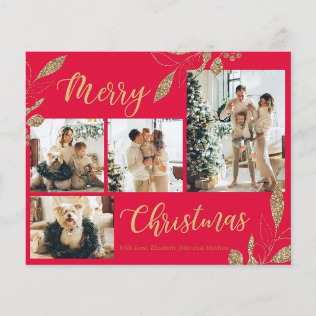 Budget Elegant Gold Leaves Photo Christmas Card (Front)