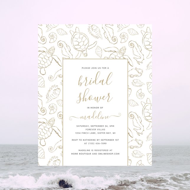 BUDGET Elegant Gold Sea Ocean Bridal Shower Invite (Creator Uploaded)