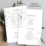 Budget elegant greenery leaves wedding program<br><div class="desc">Modern simple elegant typography trendy leafy green and white wedding ceremony and party BUDGET program template PAPER FLYER (advertising type of paper) featuring a chic calligraphy script. Easy to personalize with your custom text on both sides! PLEASE READ THIS BEFORE PURCHASING! This is a cheap budget wedding program printed on...</div>