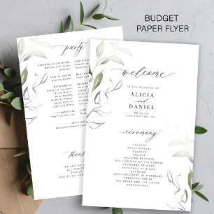 Budget elegant greenery leaves wedding program