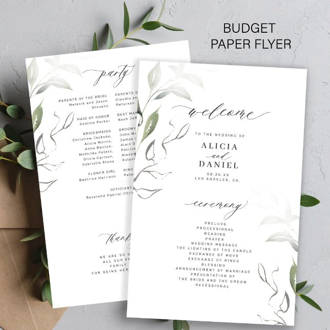 Budget elegant greenery leaves wedding program (Creator Uploaded)