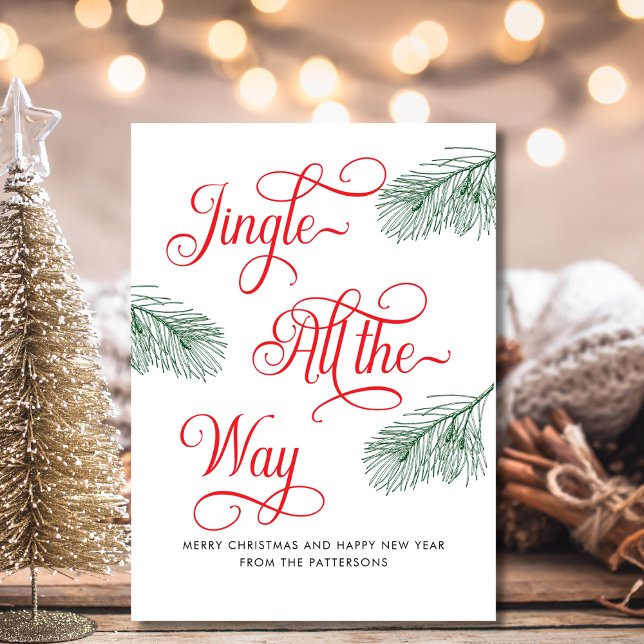 Budget Elegant Greenery Red Calligraphy Christmas Card (Creator Uploaded)